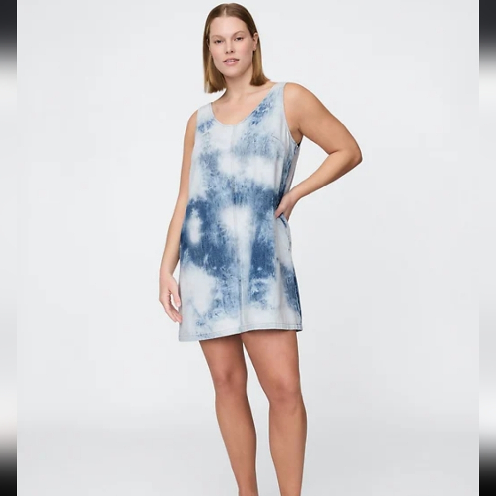 Gap UltraSoft Denim Mini Dress Blue Tie Dye - M